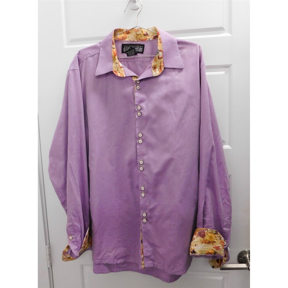 Anton Alexander 100% Cotton Purple Button Down Shirt USA XXL